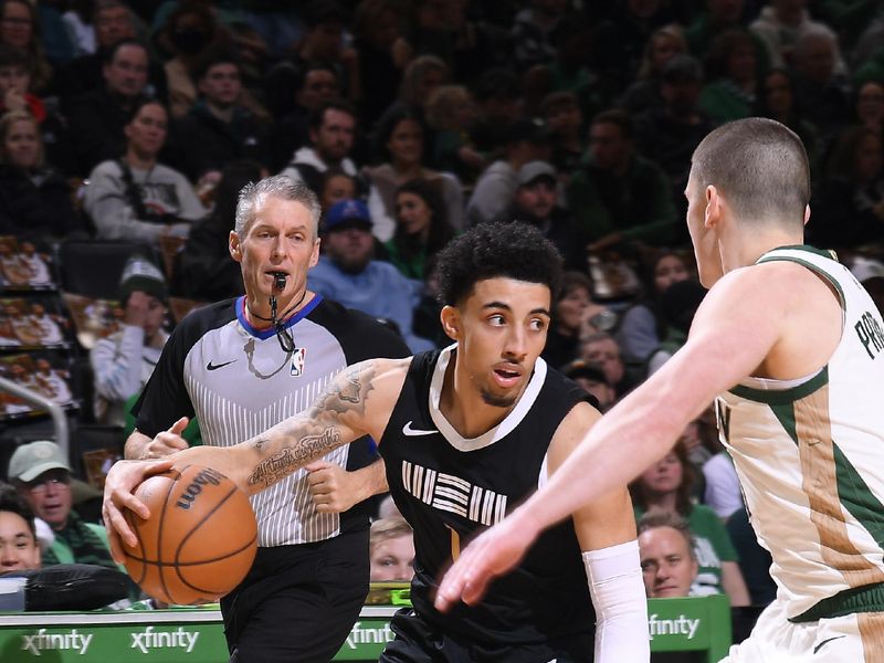 BOSTON, MA - FEBRUARY 4: Scotty Pippen Jr. #1 of the Memphis Grizzlies  handles the ball during the game  against the Boston Celtics on February 4, 2024 at the TD Garden in Boston, Massachusetts. NOTE TO USER: User expressly acknowledges and agrees that, by downloading and or using this photograph, User is consenting to the terms and conditions of the Getty Images License Agreement. Mandatory Copyright Notice: Copyright 2024 NBAE  (Photo by Brian Babineau/NBAE via Getty Images)