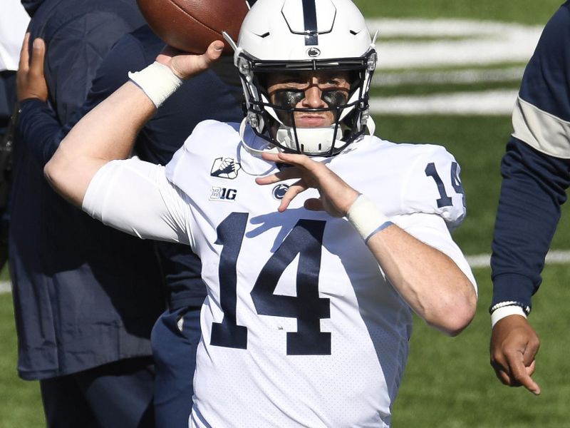 Oct 24, 2020; Bloomington, Indiana, USA; Penn State Nittany Lions quarterback Sean Clifford (14) before the game against the Indiana Hoosiers at Memorial Stadium. Mandatory Credit: Marc Lebryk-USA TODAY Sports