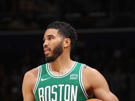 WASHINGTON, DC -? OCTOBER 30: Jayson Tatum #0 of the Boston Celtics looks on during the game against the Washington Wizards on October 30, 2023 at Capital One Arena in Washington, DC. NOTE TO USER: User expressly acknowledges and agrees that, by downloading and or using this Photograph, user is consenting to the terms and conditions of the Getty Images License Agreement. Mandatory Copyright Notice: Copyright 2023 NBAE (Photo by Stephen Gosling/NBAE via Getty Images)