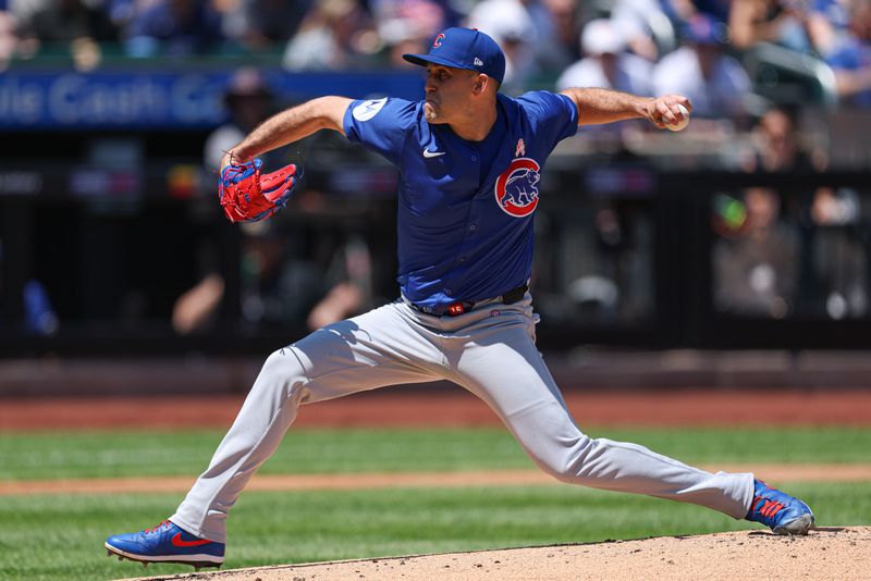 May 11, 2025; New York City, New York, USA; Chicago Cubs starting pitcher Matthew Boyd (16) delivers a pitch during the first inning against the New York Mets at Citi Field. Mandatory Credit: Vincent Carchietta-Imagn Images