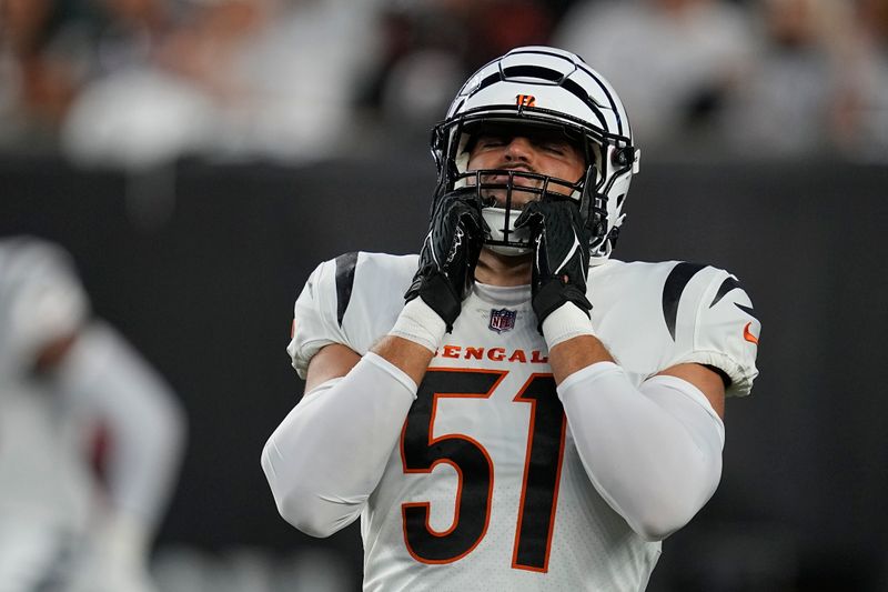 Cincinnati Bengals linebacker Markus Bailey looks on before an NFL football game against the Los Angeles Rams, Monday, Sept. 25, 2023, in Cincinnati. (AP Photo/Darron Cummings)