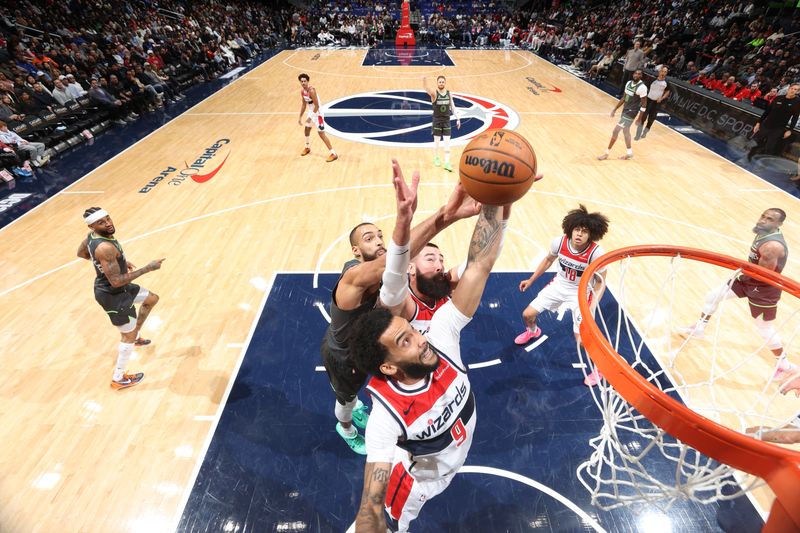 WASHINGTON, DC -? JANUARY 13:  Justin Champagnie #9 of the Washington Wizards rebounds the ball during the game against the Minnesota Timberwolves on January 13, 2025 at Capital One Arena in Washington, DC. NOTE TO USER: User expressly acknowledges and agrees that, by downloading and or using this Photograph, user is consenting to the terms and conditions of the Getty Images License Agreement. Mandatory Copyright Notice: Copyright 2025 NBAE (Photo by Stephen Gosling/NBAE via Getty Images)