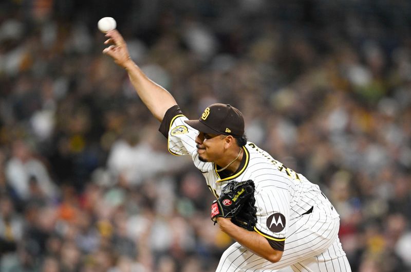 Jun 6, 2024; San Diego, California, USA; San Diego Padres relief pitcher Jeremiah Estrada (56) delivers during the seventh inning against the Arizona Diamondbacks at Petco Park. Mandatory Credit: Denis Poroy-USA TODAY Sports at Petco Park. 