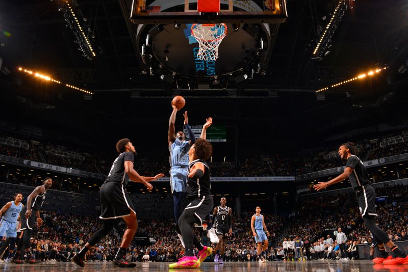 BROOKLYN, NY - NOVEMBER 4: Jaren Jackson Jr. #13 of the Memphis Grizzlies drives to the basket during the game against the Brooklyn Nets on November 4, 2024 at Barclays Center in Brooklyn, New York. NOTE TO USER: User expressly acknowledges and agrees that, by downloading and or using this Photograph, user is consenting to the terms and conditions of the Getty Images License Agreement. Mandatory Copyright Notice: Copyright 2024 NBAE (Photo by Jesse D. Garrabrant/NBAE via Getty Images)