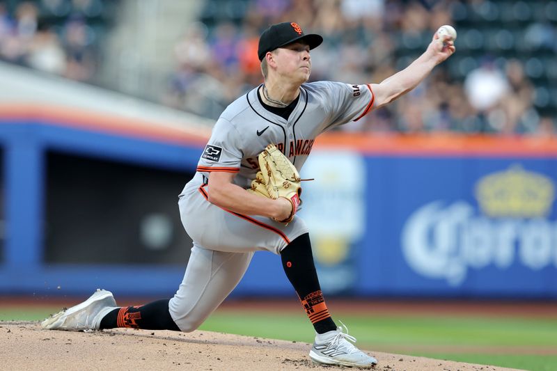 May 24, 2024; New York City, New York, USA; San Francisco Giants starting pitcher Kyle Harrison (45) pitches against the New York Mets during the first inning at Citi Field. Mandatory Credit: Brad Penner-USA TODAY Sports