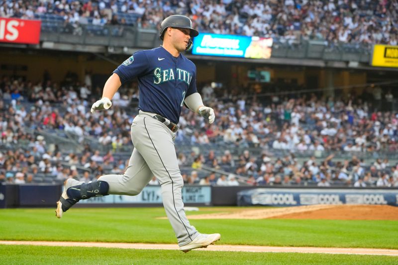 Jun 22, 2023; Bronx, New York, USA;  Seattle Mariners first baseman Ty France (23) rounds the bases after hitting a home run against the New York Yankees during the second inning at Yankee Stadium. Mandatory Credit: Gregory Fisher-USA TODAY Sports