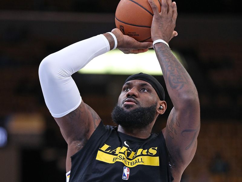 MEMPHIS, TENNESSEE - APRIL 16: LeBron James #6 of the Los Angeles Lakers warms up before Game One of the Western Conference First Round Playoffs against the Memphis Grizzlies at FedExForum on April 16, 2023 in Memphis, Tennessee. NOTE TO USER: User expressly acknowledges and agrees that, by downloading and or using this photograph, User is consenting to the terms and conditions of the Getty Images License Agreement.  (Photo by Justin Ford/Getty Images)