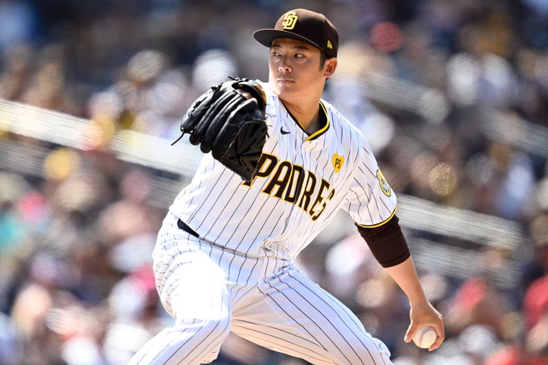 May 1, 2024; San Diego, California, USA; San Diego Padres relief pitcher Yuki Matsui (1) throws a pitch against the Cincinnati Reds during the seventh inning at Petco Park. Mandatory Credit: Orlando Ramirez-USA TODAY Sports