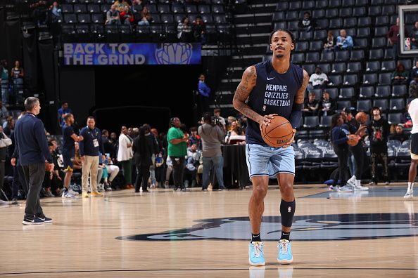 MEMPHIS, TN - DECEMBER 21: Ja Morant #12 of the Memphis Grizzlies looks on before the game against the Indiana Pacers on December 21, 2023 at FedExForum in Memphis, Tennessee. NOTE TO USER: User expressly acknowledges and agrees that, by downloading and or using this photograph, User is consenting to the terms and conditions of the Getty Images License Agreement. Mandatory Copyright Notice: Copyright 2023 NBAE (Photo by Joe Murphy/NBAE via Getty Images)