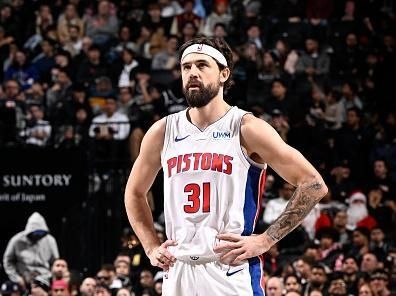 BROOKLYN, NY - DECEMBER 23: Joe Harris #31 of the Detroit Pistons looks on during the game against the Brooklyn Nets on December 23, 2023 at Barclays Center in Brooklyn, New York. NOTE TO USER: User expressly acknowledges and agrees that, by downloading and or using this Photograph, user is consenting to the terms and conditions of the Getty Images License Agreement. Mandatory Copyright Notice: Copyright 2023 NBAE (Photo by David Dow/NBAE via Getty Images)