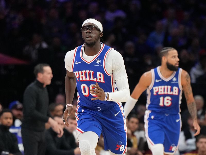 PHILADELPHIA, PA - NOVEMBER 13: Reggie Jackson #00 of the Philadelphia 76ers looks on during the game against the Cleveland Cavaliers on November 13, 2024 at the Wells Fargo Center in Philadelphia, Pennsylvania NOTE TO USER: User expressly acknowledges and agrees that, by downloading and/or using this Photograph, user is consenting to the terms and conditions of the Getty Images License Agreement. Mandatory Copyright Notice: Copyright 2024 NBAE (Photo by Jesse D. Garrabrant/NBAE via Getty Images)