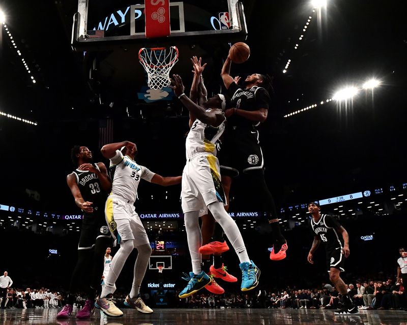 BROOKLYN, NY - January 6: Ziaire Williams #8 of the Brooklyn Nets rebounds during the game against the Indiana Pacers on January 6, 2025 at Barclays Center in Brooklyn, New York. NOTE TO USER: User expressly acknowledges and agrees that, by downloading and or using this Photograph, user is consenting to the terms and conditions of the Getty Images License Agreement. Mandatory Copyright Notice: Copyright 2025 NBAE (Photo by Catalina Fragoso/NBAE via Getty Images)