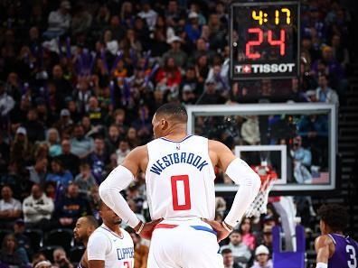 SALT LAKE CITY, UT - DECEMBER 8: Russell Westbrook #0 of the LA Clippers looks on during the game against the Utah Jazz on December 8, 2023 at vivint.SmartHome Arena in Salt Lake City, Utah. NOTE TO USER: User expressly acknowledges and agrees that, by downloading and or using this Photograph, User is consenting to the terms and conditions of the Getty Images License Agreement. Mandatory Copyright Notice: Copyright 2023 NBAE (Photo by Melissa Majchrzak/NBAE via Getty Images)