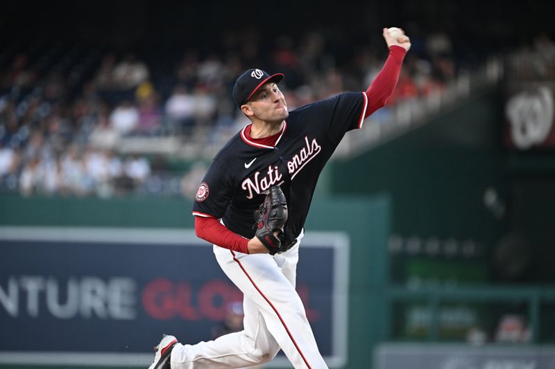 Aug 27, 2024; Washington, District of Columbia, USA; Washington Nationals starting pitcher Patrick Corbin (46) throws a pitch against the New York Yankees during the third inning at Nationals Park. Mandatory Credit: Rafael Suanes-USA TODAY Sports