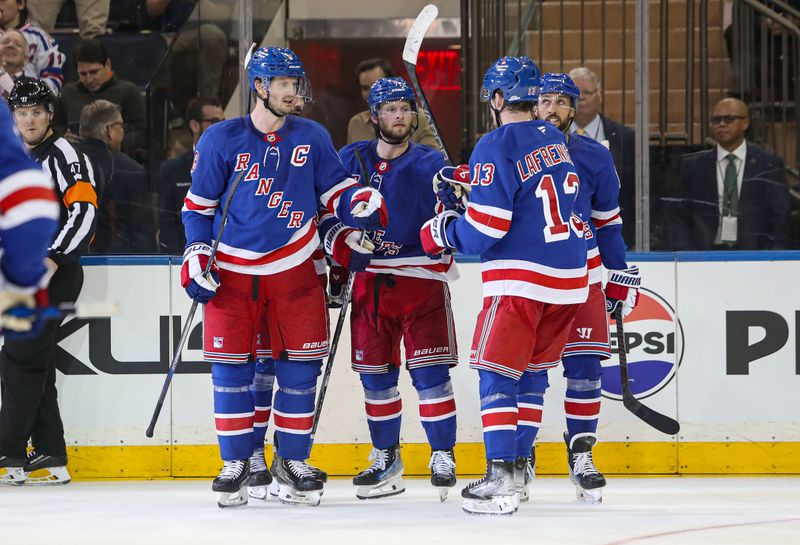 Sep 24, 2024; New York, New York, USA; New York Rangers defenseman Zac Jones (6) celebrates his second goal of the game against the New York Islanders during the third period at Madison Square Garden. Mandatory Credit: Danny Wild-Imagn Images