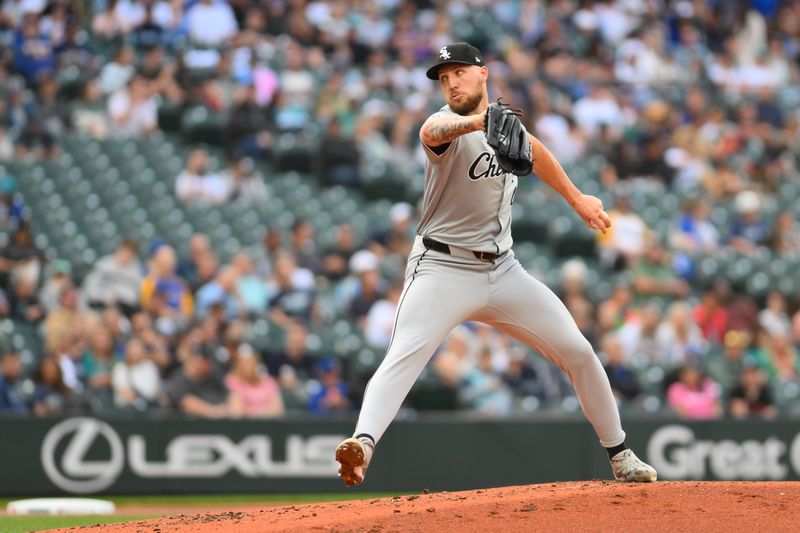 Jun 13, 2024; Seattle, Washington, USA; Chicago White Sox starting pitcher Garrett Crochet (45) pitches to the Seattle Mariners during the second inning at T-Mobile Park. Mandatory Credit: Steven Bisig-USA TODAY Sports