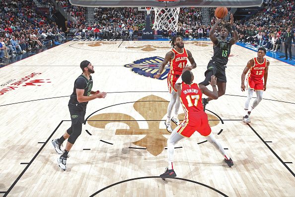 NEW ORLEANS, LA - NOVEMBER 4: Kira Lewis Jr. #13 of the New Orleans Pelicans shoots the ball during the game against the Atlanta Hawks on November 4, 2023 at the Smoothie King Center in New Orleans, Louisiana. NOTE TO USER: User expressly acknowledges and agrees that, by downloading and or using this Photograph, user is consenting to the terms and conditions of the Getty Images License Agreement. Mandatory Copyright Notice: Copyright 2023 NBAE (Photo by Layne Murdoch Jr./NBAE via Getty Images)