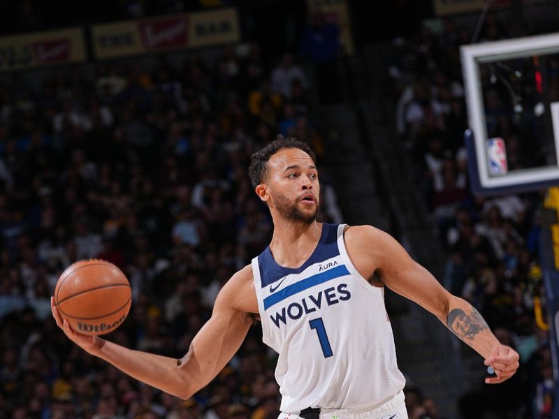 DENVER, CO - APRIL 10: Kyle Anderson #1 of the Minnesota Timberwolves looks to pass the ball during the game against the Denver Nuggets on April 10, 2024 at the Ball Arena in Denver, Colorado. NOTE TO USER: User expressly acknowledges and agrees that, by downloading and/or using this Photograph, user is consenting to the terms and conditions of the Getty Images License Agreement. Mandatory Copyright Notice: Copyright 2024 NBAE (Photo by Bart Young/NBAE via Getty Images)