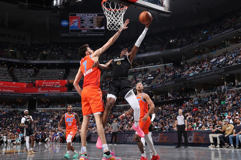 MEMPHIS, TN - MARCH 16:  GG Jackson #45 of the Memphis Grizzlies drives to the basket during the game against the Oklahoma City Thunder on March 16, 2024 at FedExForum in Memphis, Tennessee. NOTE TO USER: User expressly acknowledges and agrees that, by downloading and or using this photograph, User is consenting to the terms and conditions of the Getty Images License Agreement. Mandatory Copyright Notice: Copyright 2024 NBAE (Photo by Joe Murphy/NBAE via Getty Images)