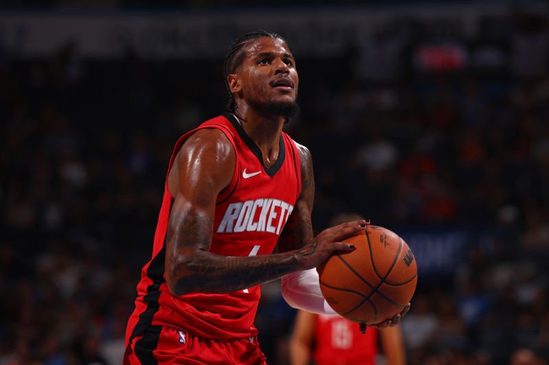 OKLAHOMA CITY, OK - OCTOBER 9: Jalen Green #4 of the Houston Rockets shoots a free throw during the game against the Oklahoma City Thunder during a NBA pre season game on October 9, 2024 at Paycom Center in Oklahoma City, Oklahoma. NOTE TO USER: User expressly acknowledges and agrees that, by downloading and or using this photograph, User is consenting to the terms and conditions of the Getty Images License Agreement. Mandatory Copyright Notice: Copyright 2024 NBAE (Photo by Zach Beeker/NBAE via Getty Images)