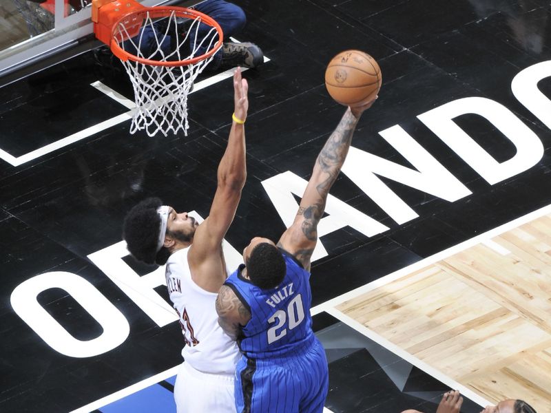 ORLANDO, FL - APRIL 27: Markelle Fultz #20 of the Orlando Magic drives to the basket during the game against the Cleveland Cavaliers during Round 1 Game 4 of the 2024 NBA Playoffs on April 27, 2024 at the Kia Center in Orlando, Florida. NOTE TO USER: User expressly acknowledges and agrees that, by downloading and or using this photograph, User is consenting to the terms and conditions of the Getty Images License Agreement. Mandatory Copyright Notice: Copyright 2024 NBAE (Photo by Fernando Medina/NBAE via Getty Images)