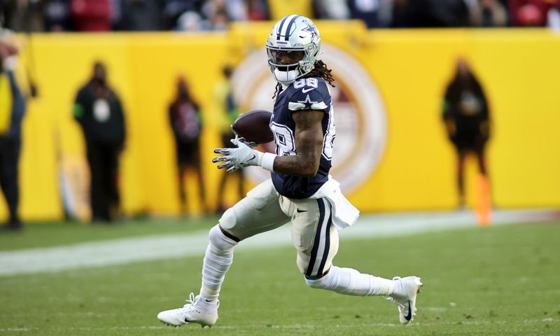 Dallas Cowboys wide receiver CeeDee Lamb (88) runs during an NFL football game against the Washington Commanders, Sunday, January 7, 2024 in Landover, Md. (AP Photo/Daniel Kucin Jr.)