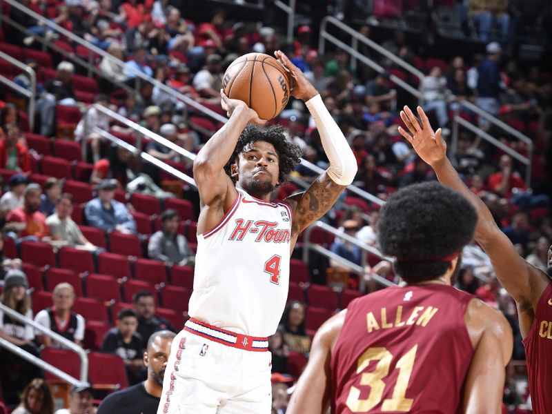 HOUSTON, TX - MARCH 16:  Jalen Green #4 of the Houston Rockets shoots the ball during the game against the Cleveland Cavaliers on March 16, 2023 at the Toyota Center in Houston, Texas. NOTE TO USER: User expressly acknowledges and agrees that, by downloading and or using this photograph, User is consenting to the terms and conditions of the Getty Images License Agreement. Mandatory Copyright Notice: Copyright 2024 NBAE (Photo by Logan Riely/NBAE via Getty Images)