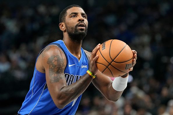 DALLAS, TEXAS - NOVEMBER 05: Kyrie Irving #11 of the Dallas Mavericks prepares to shoot a free throw during the first half against the Charlotte Hornets at American Airlines Center on November 05, 2023 in Dallas, Texas. NOTE TO USER: User expressly acknowledges and agrees that, by downloading and or using this photograph, User is consenting to the terms and conditions of the Getty Images License Agreement. (Photo by Sam Hodde/Getty Images)