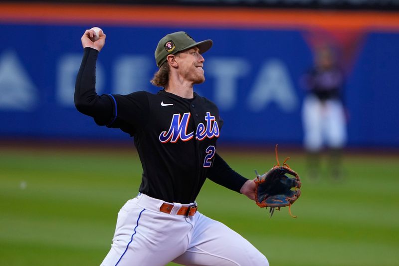 May 21, 2023; New York City, New York, USA;  New York Mets third baseman Brett Baty (22) throws out Cleveland Guardians designated hitter Amed Rosario (1) (not pictured) during the first inning at Citi Field. Mandatory Credit: Gregory Fisher-USA TODAY Sports