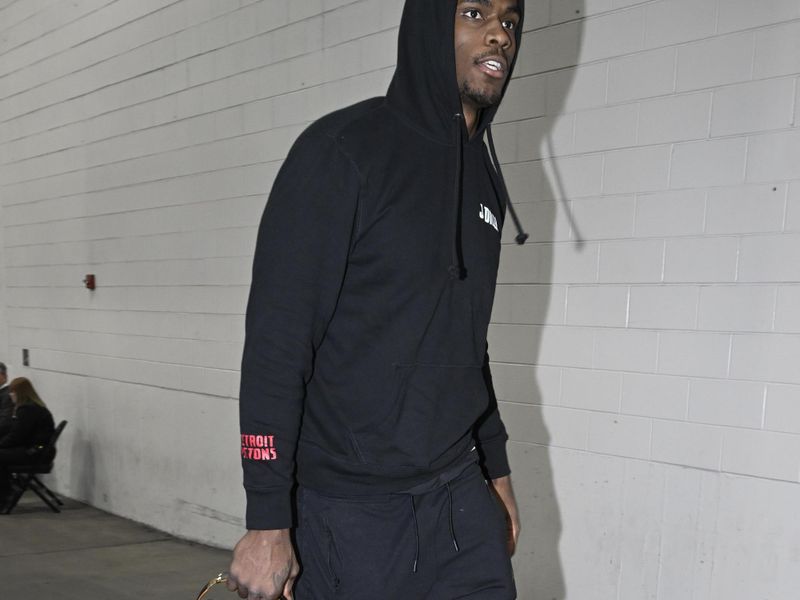 DETROIT, MI - MARCH 13: Jalen Duren #0 of the Detroit Pistons arrives to the arena before the game against the Toronto Raptors on March 13, 2024 at Little Caesars Arena in Detroit, Michigan. NOTE TO USER: User expressly acknowledges and agrees that, by downloading and/or using this photograph, User is consenting to the terms and conditions of the Getty Images License Agreement. Mandatory Copyright Notice: Copyright 2024 NBAE (Photo by Chris Schwegler/NBAE via Getty Images)