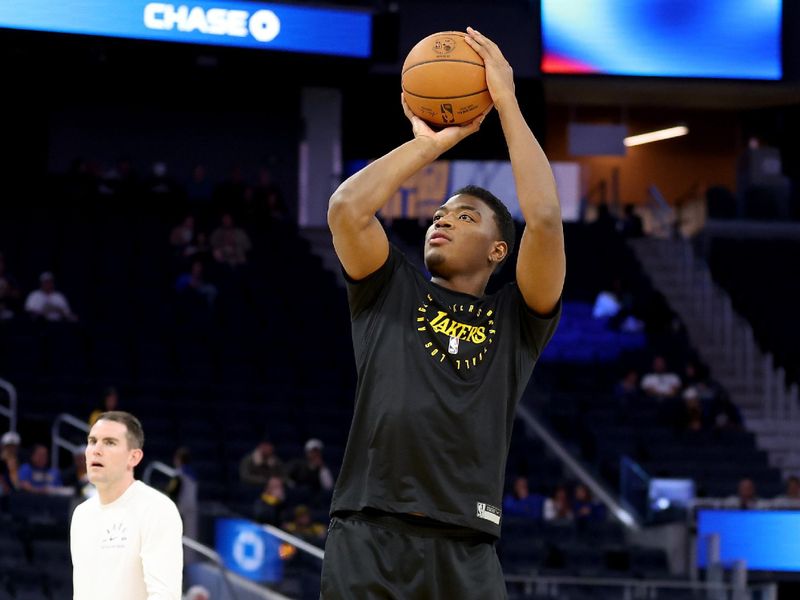 SAN FRANCISCO, CALIFORNIA - OCTOBER 18: Rui Hachimura #28 of the Los Angeles Lakers warms up before their preseason game tate Warriors at Chase Center on October 18, 2024 in San Francisco, California.  NOTE TO USER: User expressly acknowledges and agrees that, by downloading and/or using this photograph, user is consenting to the terms and conditions of the Getty Images License Agreement.  (Photo by Ezra Shaw/Getty Images)