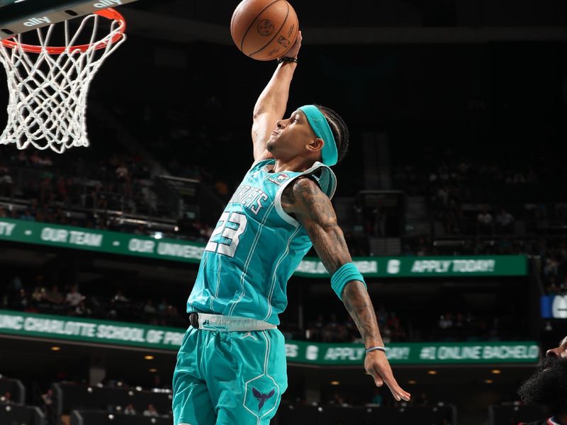 CHARLOTTE, NC - MARCH 31: Tre Mann #23 of the Charlotte Hornets dunks the ball during the game against the LA Clippers on March 31, 2024 at Spectrum Center in Charlotte, North Carolina. NOTE TO USER: User expressly acknowledges and agrees that, by downloading and or using this photograph, User is consenting to the terms and conditions of the Getty Images License Agreement. Mandatory Copyright Notice: Copyright 2024 NBAE (Photo by Kent Smith/NBAE via Getty Images)