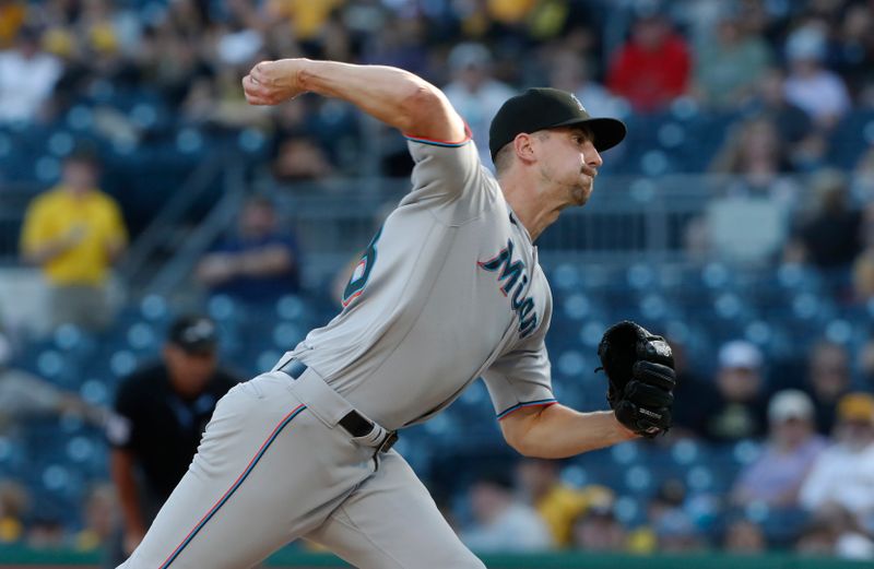 Oct 1, 2023; Pittsburgh, Pennsylvania, USA;  Miami Marlins relief pitcher Bryan Hoeing (78) pitches against the Pittsburgh Pirates during the eighth inning at PNC Park. Pittsburgh won 3-0. Mandatory Credit: Charles LeClaire-USA TODAY Sports