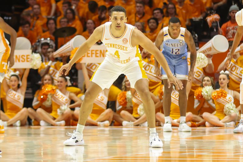 Nov 30, 2022; Knoxville, Tennessee, USA; Tennessee Volunteers guard Tyreke Key (4) during the game against the McNeese State Cowboys at Thompson-Boling Arena. Mandatory Credit: Randy Sartin-USA TODAY Sports