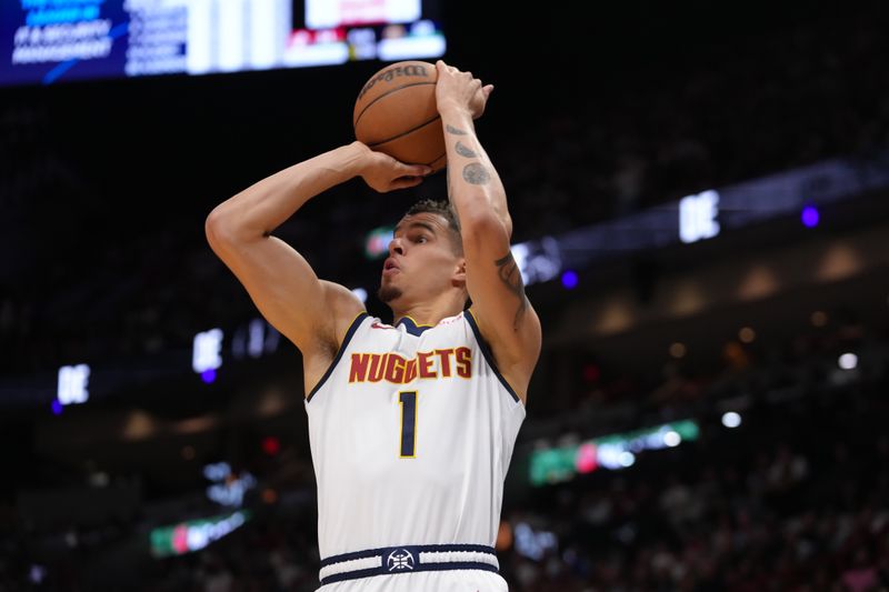 MIAMI, FL - MARCH 13:Michael Porter Jr. #1 of the Denver Nuggets shoots the ball during the game against the Miami Heat  on March 13, 2024 at Kaseya Center in Miami, Florida. NOTE TO USER: User expressly acknowledges and agrees that, by downloading and or using this Photograph, user is consenting to the terms and conditions of the Getty Images License Agreement. Mandatory Copyright Notice: Copyright 2024 NBAE (Photo by Eric Espada/NBAE via Getty Images)