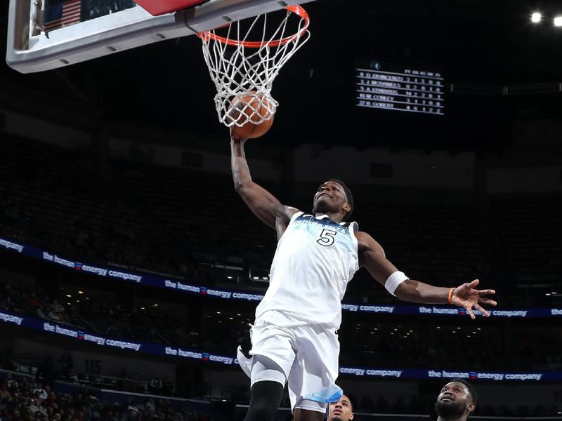 NEW ORLEANS, LA - JANUARY 7: Anthony Edwards #5 of the Minnesota Timberwolves dunks the ball during the game against the New Orleans Pelicans on January 7, 2025 at the Smoothie King Center in New Orleans, Louisiana. NOTE TO USER: User expressly acknowledges and agrees that, by downloading and or using this Photograph, user is consenting to the terms and conditions of the Getty Images License Agreement. Mandatory Copyright Notice: Copyright 2025 NBAE(Photo by Layne Murdoch Jr./NBAE via Getty Images)