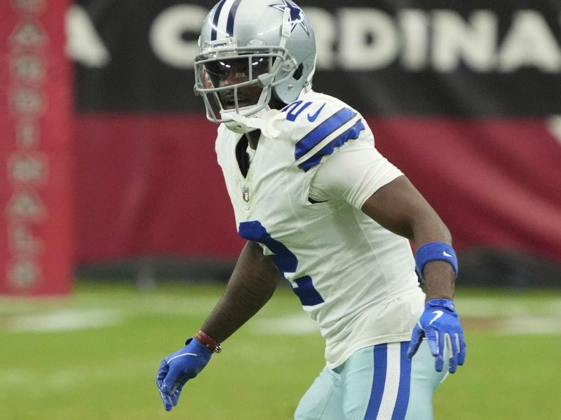 Dallas Cowboys cornerback Jourdan Lewis (2) lines up against the Arizona Cardinals during the first half of an NFL football game, Sunday, Sept. 24, 2023, in Glendale, Ariz. (AP Photo/Rick Scuteri)