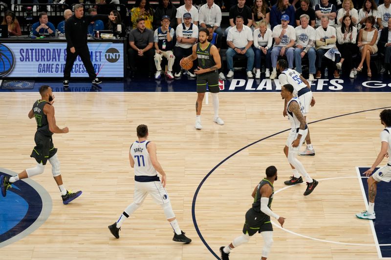 MINNEAPOLIS, MN - MAY 30: Kyle Anderson #1 of the Minnesota Timberwolves dribbles the ball during the game against the Dallas Mavericks during Game 5 of the Western Conference Finals of the 2024 NBA Playoffs on May 30, 2024 at Target Center in Minneapolis, Minnesota. NOTE TO USER: User expressly acknowledges and agrees that, by downloading and or using this Photograph, user is consenting to the terms and conditions of the Getty Images License Agreement. Mandatory Copyright Notice: Copyright 2024 NBAE (Photo by Jordan Johnson/NBAE via Getty Images)