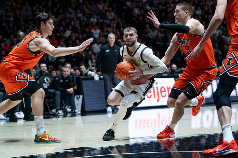 Jan 24, 2026; West Lafayette, Indiana, USA; Purdue Boilermakers guard Braden Smith (3) drives to the basket during the second half against the Illinois Fighting Illini at Mackey Arena. Mandatory Credit: Jacob Musselman-Imagn Images