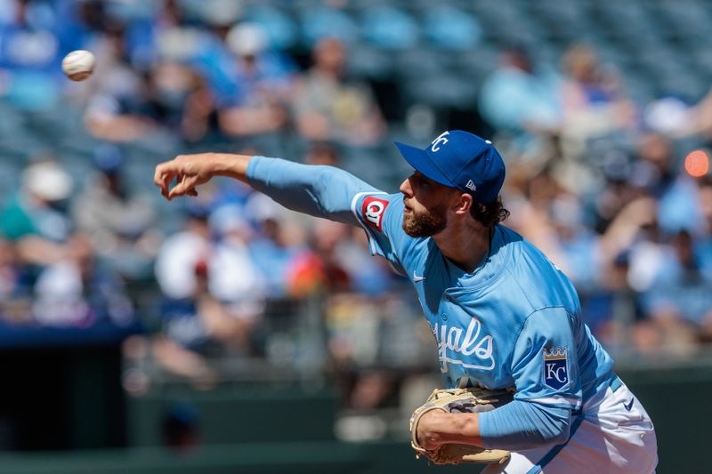 Apr 7, 2024; Kansas City, Missouri, USA; Kansas City Royals pitcher Alec Marsh (48) pitching during the first inning against the Chicago White Sox at Kauffman Stadium. Mandatory Credit: William Purnell-USA TODAY Sports