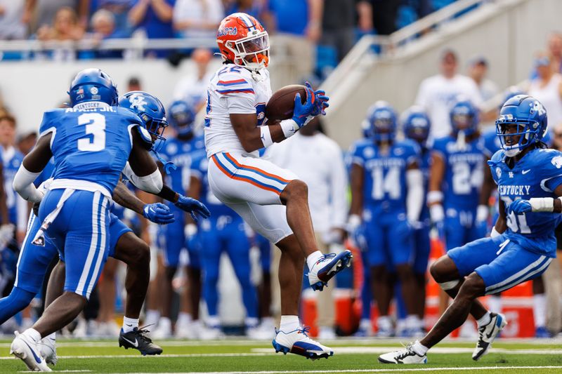 Sep 30, 2023; Lexington, Kentucky, USA; Florida Gators wide receiver Kahleil Jackson (22) catches a pass during the second quarter against the Kentucky Wildcats at Kroger Field. Mandatory Credit: Jordan Prather-USA TODAY Sports