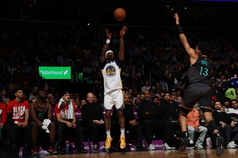 WASHINGTON, DC -? FEBRUARY 27: Gary Payton II #0 of the Golden State Warriors shoots a three point basket during the game against the Washington Wizards on February 27, 2024 at Capital One Arena in Washington, DC. NOTE TO USER: User expressly acknowledges and agrees that, by downloading and or using this Photograph, user is consenting to the terms and conditions of the Getty Images License Agreement. Mandatory Copyright Notice: Copyright 2024 NBAE (Photo by Stephen Gosling/NBAE via Getty Images)