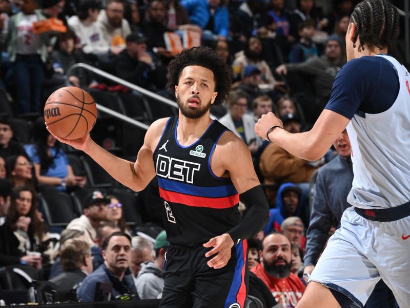 DETROIT, MI - MARCH 13:  Cade Cunningham #2 of the Detroit Pistons dribbles the ball during the game against the Washington Wizards on March 13, 2025 at Little Caesars Arena in Detroit, Michigan. NOTE TO USER: User expressly acknowledges and agrees that, by downloading and/or using this photograph, User is consenting to the terms and conditions of the Getty Images License Agreement. Mandatory Copyright Notice: Copyright 2025 NBAE (Photo by Chris Schwegler/NBAE via Getty Images)