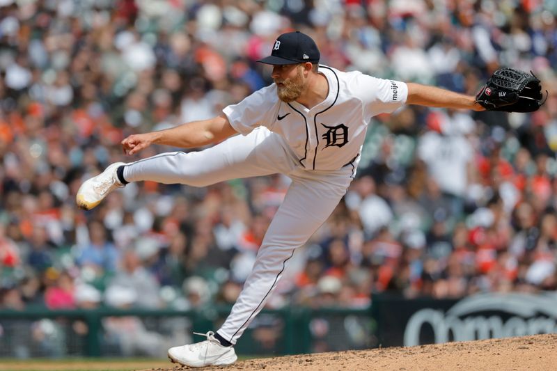 Apr 6, 2024; Detroit, Michigan, USA;  Detroit Tigers relief pitcher Will Vest (19) throws against the Oakland Athletics in the eighth inning at Comerica Park. Mandatory Credit: Rick Osentoski-USA TODAY Sports