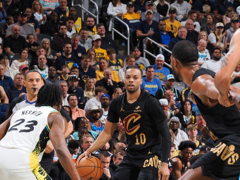 INDIANAPOLIS, IN - MAY 11: Darius Garland #10 of the Cleveland Cavaliers handles the ball during the game against the Indiana Pacers during Round Two Game Four of the 2025 NBA Playoffs on May 11, 2025 at Gainbridge Fieldhouse in Indianapolis, Indiana. NOTE TO USER: User expressly acknowledges and agrees that, by downloading and or using this Photograph, user is consenting to the terms and conditions of the Getty Images License Agreement. Mandatory Copyright Notice: Copyright 2025 NBAE (Photo by Ron Hoskins/NBAE via Getty Images)