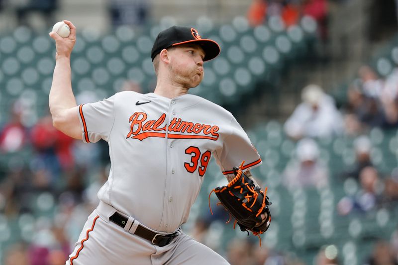 Apr 30, 2023; Detroit, Michigan, USA;  Baltimore Orioles starting pitcher Kyle Bradish (39) pitches in the third inning against the Detroit Tigers at Comerica Park. Mandatory Credit: Rick Osentoski-USA TODAY Sports