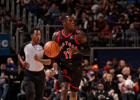 DETROIT, MI - DECEMBER 30: Dennis Schroder #17 of the Toronto Raptors dribbles the ball during the game against the Detroit Pistons on December 30, 2023 at Little Caesars Arena in Detroit, Michigan. NOTE TO USER: User expressly acknowledges and agrees that, by downloading and/or using this photograph, User is consenting to the terms and conditions of the Getty Images License Agreement. Mandatory Copyright Notice: Copyright 2023 NBAE (Photo by Brian Sevald/NBAE via Getty Images)