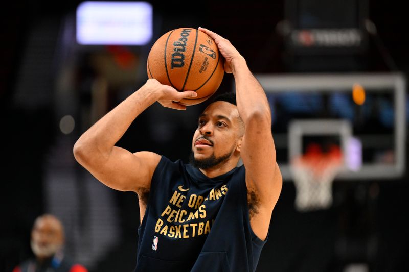 PORTLAND, OREGON - FEBRUARY 10: CJ McCollum #3 of the New Orleans Pelicans warms up before the game against the Portland Trail Blazers at the Moda Center on February 10, 2024 in Portland, Oregon. NOTE TO USER: User expressly acknowledges and agrees that, by downloading and or using this photograph, User is consenting to the terms and conditions of the Getty Images License Agreement. (Photo by Alika Jenner/Getty Images)