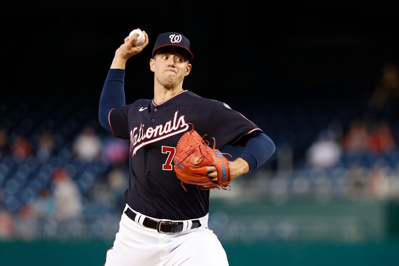 Sep 19, 2023; Washington, District of Columbia, USA; Washington Nationals starting pitcher Jackson Rutledge (79) pitches against the Chicago White Sox during the first inning at Nationals Park. Mandatory Credit: Geoff Burke-USA TODAY Sports