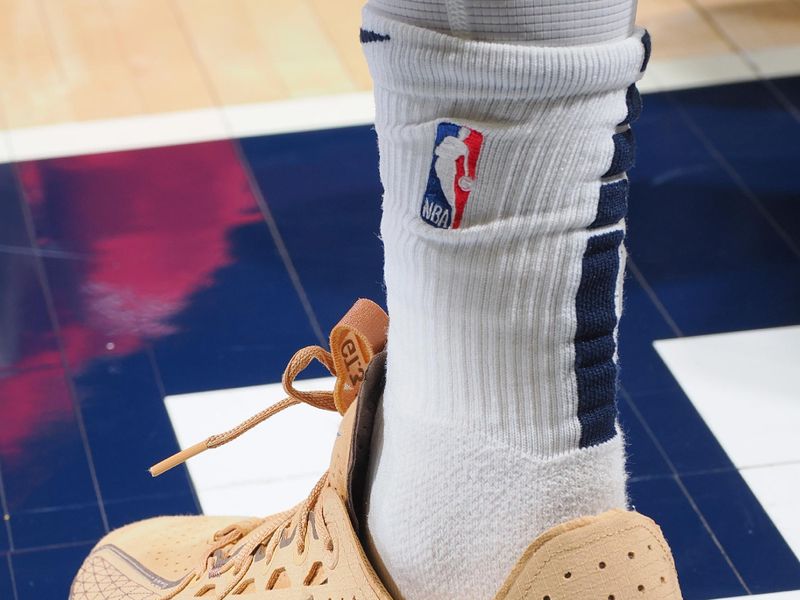 INDIANAPOLIS, IN - MARCH 13:  The sneakers worn by Tyrese Haliburton #0 of the Indiana Pacers on March 13, 2024 at Gainbridge Fieldhouse in Indianapolis, Indiana. NOTE TO USER: User expressly acknowledges and agrees that, by downloading and or using this Photograph, user is consenting to the terms and conditions of the Getty Images License Agreement. Mandatory Copyright Notice: Copyright 2024 NBAE (Photo by Ron Hoskins/NBAE via Getty Images)